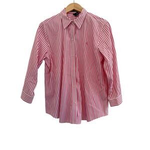 Lauren Ralph Lauren Striped Button Down Shirt Womens XL Career Office Chic Red